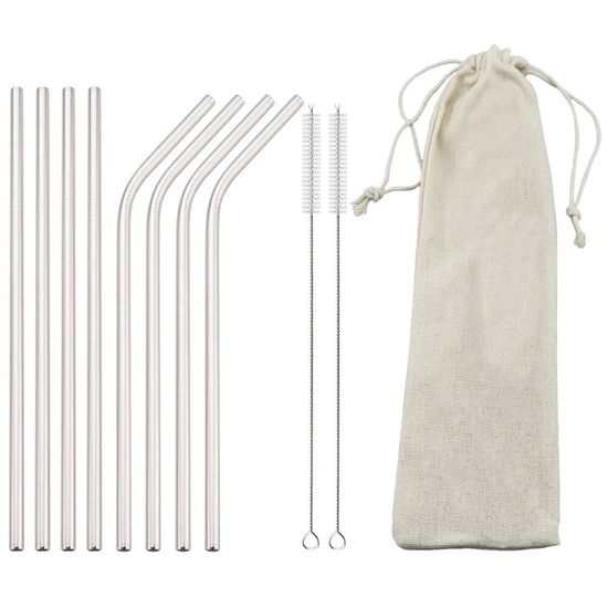 Lot De 10 Pailles-cuillères En Acier Inoxydable 2 En 1 - Réutilisables, Avec Brosses De Nettoyage - Pour Smoothies, Cocktails