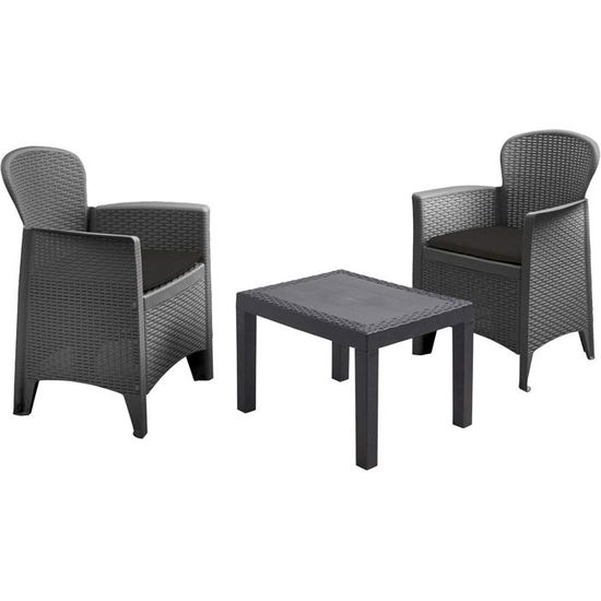 Table D'Appoint Jack Anthracite - 59x46 Cm - Style Rotin - Plastique Résistant - Pour Balcon & Jardin