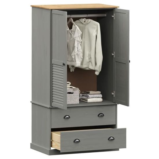 Garde-robe - AKOZON - VIGO - Bois massif de pin - 90x55x176 cm - 2 ...