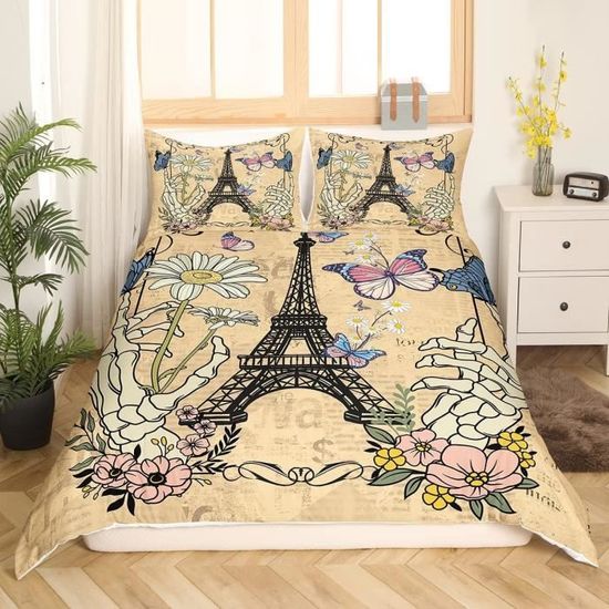 Housse De Couette Vintage Paris Tour Eiffel 220X240,Ensemble De Literie