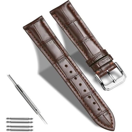 Bracelet De Montre En Cuir De Buffle Bleu Waterproof 18mm - Fait Main - Fermoir Inox (Vendôme)