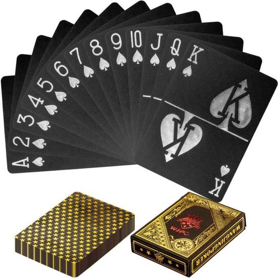 Jeu de cartes de poker MAXSTORE - 54 cartes - Couleur noir/or - 100% plastique