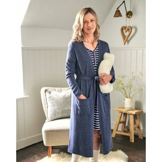 WoolOvers Robe de chambre luxueuse Femme Cachemire Merinos Jean chine Denim Cdiscount Pret a Porter