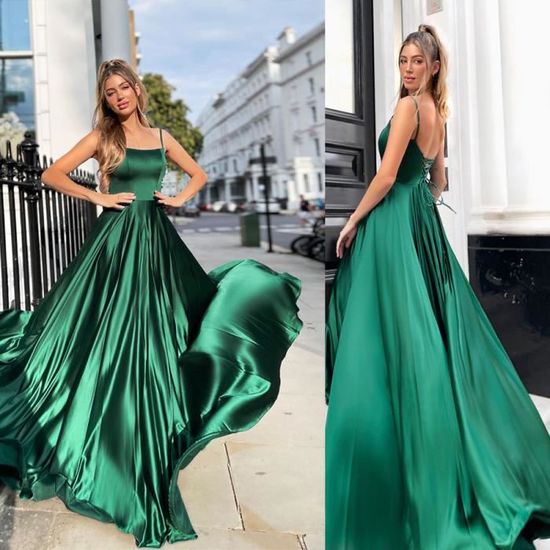 Robe de soiree longue Satin Sexy Camisole dos nu demoiselle d honneur robe de soiree robe de bal Vert Cdiscount Pret a Porter