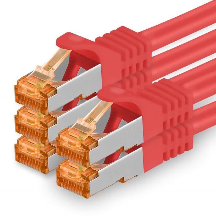 1 pièce Cat7 Câble Ethernet PoE LAN 10 GB s S-FTP PIMF Set Patch Cat 7 Câble Brut avec connecteur Rj 45 Cat.6a Rouge 1aTTack.de Cat.7 Câble réseau 5m 