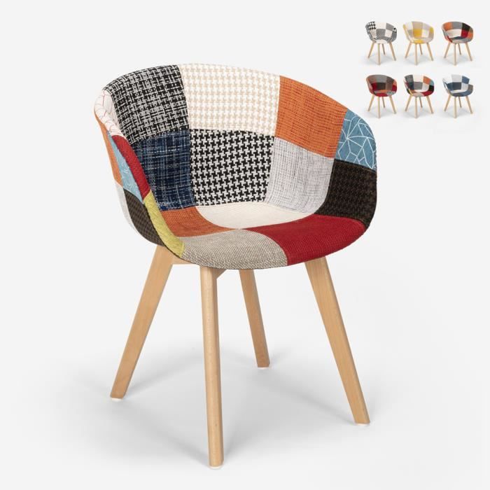 chaise patchwork design nordique en bois et tissu pour cuisine bar restaurant pigeon - couleur:patchwork 7