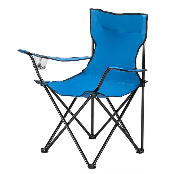 Chaise de camping pliante portable avec porte-gobelet et sac de rangement pour extérieur, pêche,pique-nique 80x50x50cm Bleu