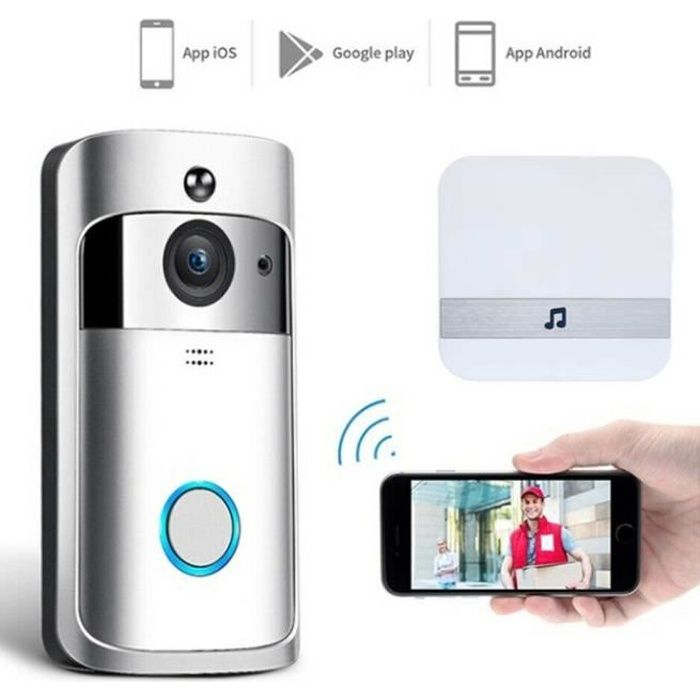 Caméra de vision Visiophone nocturne IR avec interphone vidéo intelligent Wi-Fi sans fil avec carillon-Argent