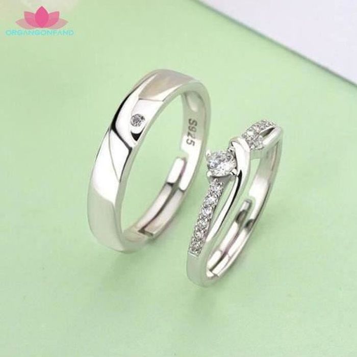 Bague Couple Bijoux S925 argent sterling - bague ajustable en zircon - cadeau d'amour constant - cadeau amoureux - bague couple