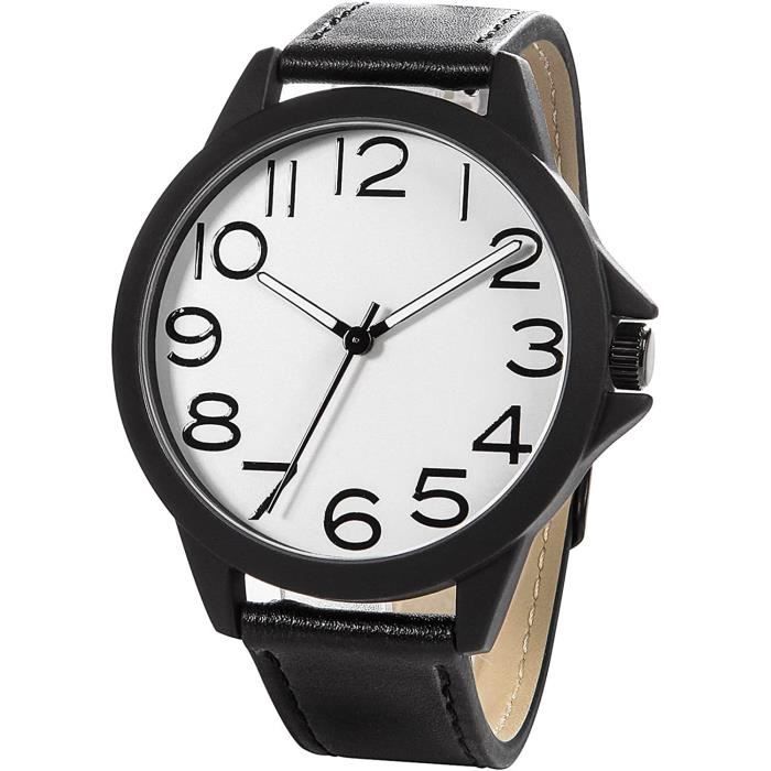 Montre Homme pour Grand Cadran Numerique en Cuir etanche Chiffres Arabes Classique Montre a Quartz pour Homme