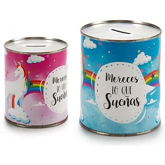 1 TIRELIRE LICORNE METAL ROSE MERECES LO QUE SUENAS 12 X 10 CM DECO JOUET