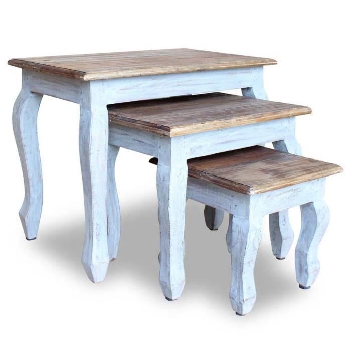 Bingo® Lot de 3 Tables gigognes Table basse Table d'appoint - Bois de récupération massif #814406