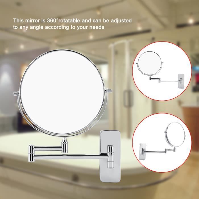 Miroir de maquillage - Pivotant - Double-face, Miroir Cosmétique Mural Lumineux Double Face avec 10X Miroir Grossissant
