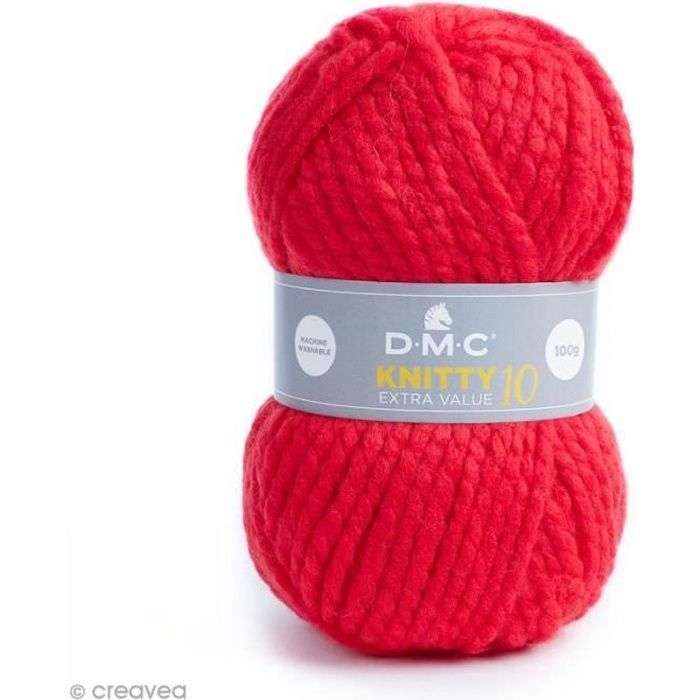 Laine Knitty 10 DMC - 100 g Laine Acrylique XL Knitty 10, de DMC :Coloris: Rouge 950Matière : 100 % acrylique Poids : 100 g