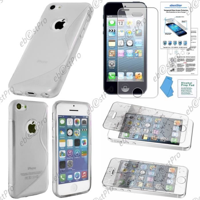 Verre Trempé + Coque Silicone Apple iPhone 5C, Transparent