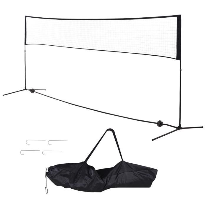Filet de Badminton/loisirs 5 m hauteur réglable 1,58 m max. filet portable avec support pieds et piquets sac de transport inclus