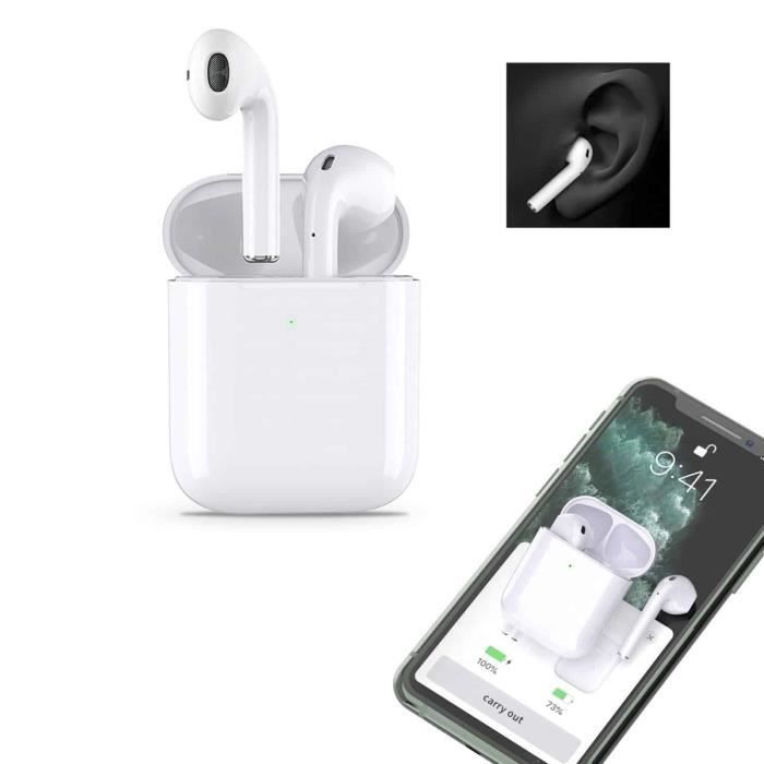 AiRpOds-Blanc-.W-Écouteurs Oreillettes Bluetooth Micro avec charge pour iPhone. Passez vos appels tout en gardant les mains libres,
