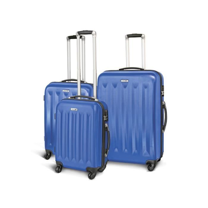 BAGAGE KINSTON LOT DE 3 VALISE RIGIDE 4 ROUES BLEU