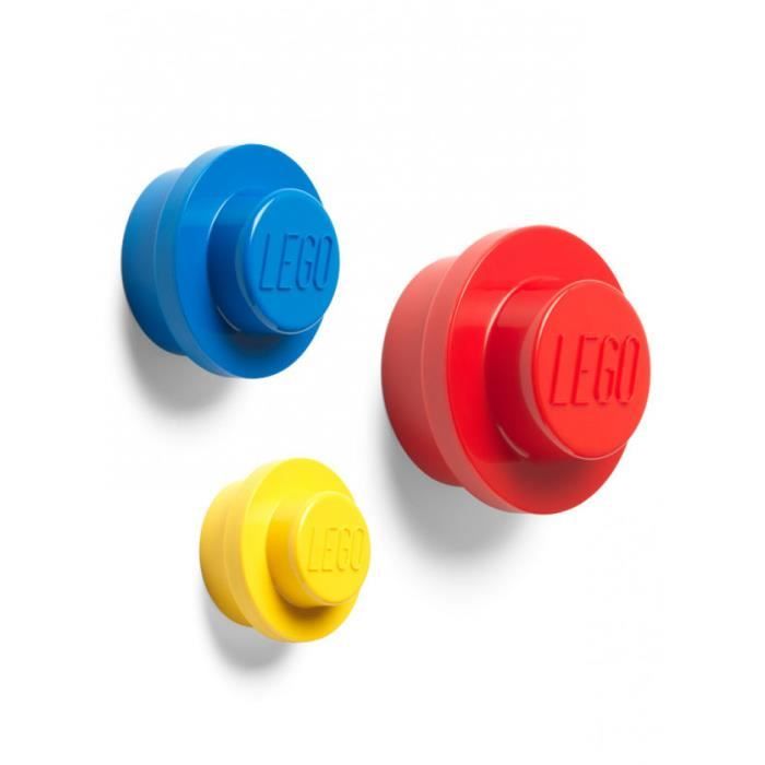 LEGO Ensemble de Crochets Muraux, Jaune, Bleu, Rouge, Petit, Moyen et Grand