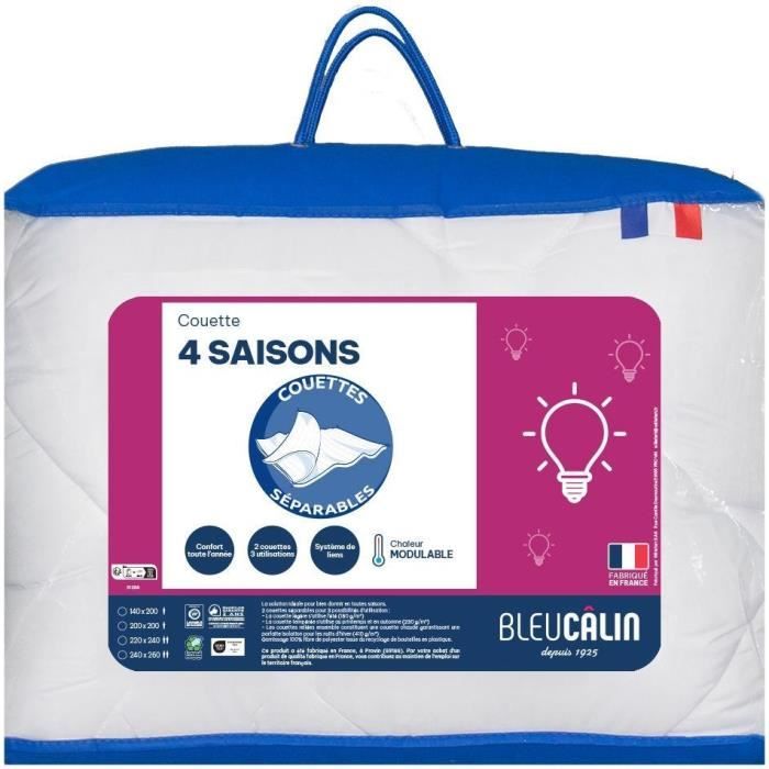 BLEU CALIN Couette Microfibre 4 Saisons 220x240cm