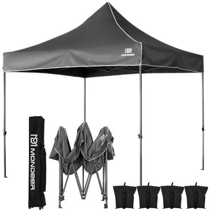 Tonnelle de Jardin Tente de Reception 3mx3m Pliante Impermeable pour Fête,Camping, Festival, Gris- Mondeer