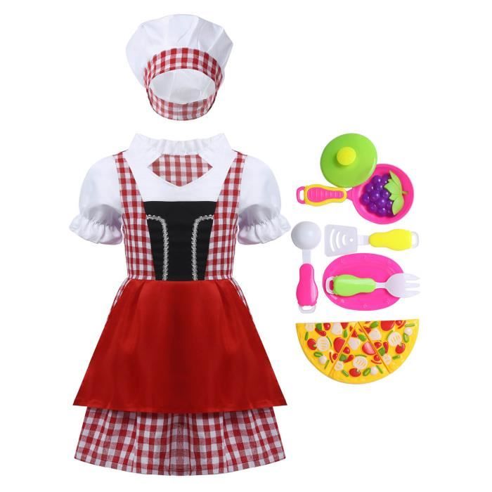 dPois Enfant Déguisement Chef Cuisinier Robe Boulanger Costume Jouet Outil Cuisine Carnaval Cosplay Cadeau Noël Halloween 3-6 Ans