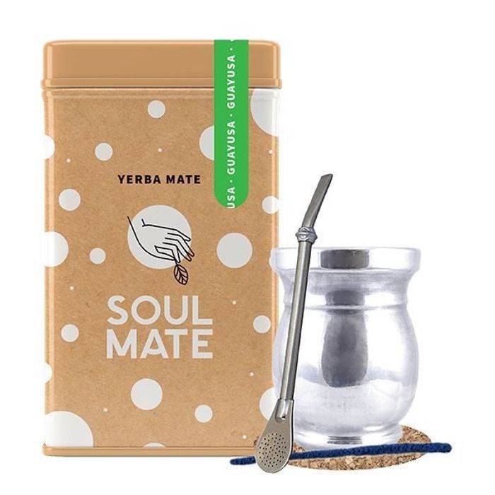 Yerba Mate Bio Kit Soul Mate Guayusa 0,5kg + Matero Palo Santo 150-200 ml + Bombilla LIZA 19cm