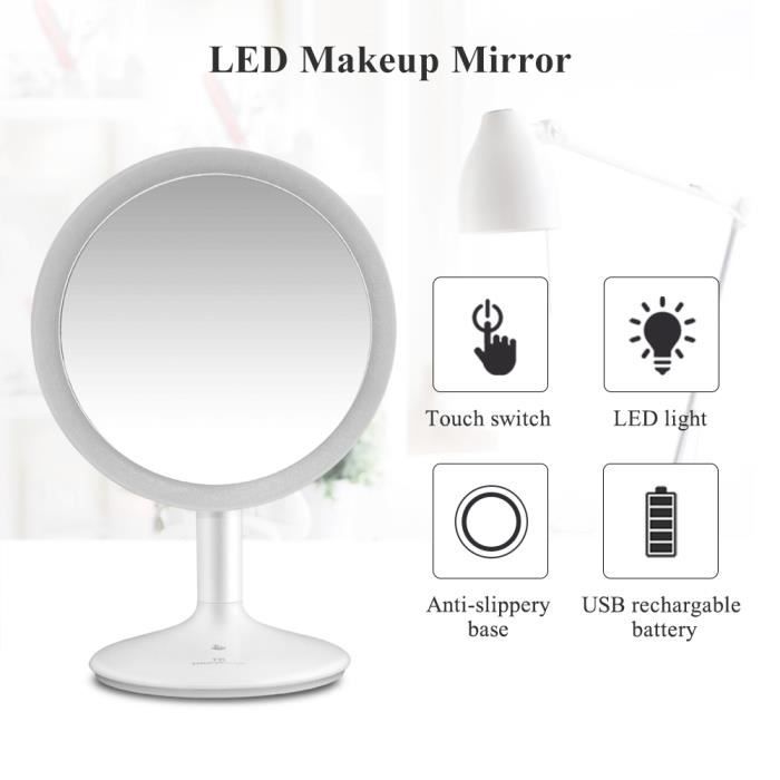 TOUCHBeauty® TB-1677 LED Miroir de Lumineux Rechargeable Double Face Rotatif à 360’ avec câble USB
