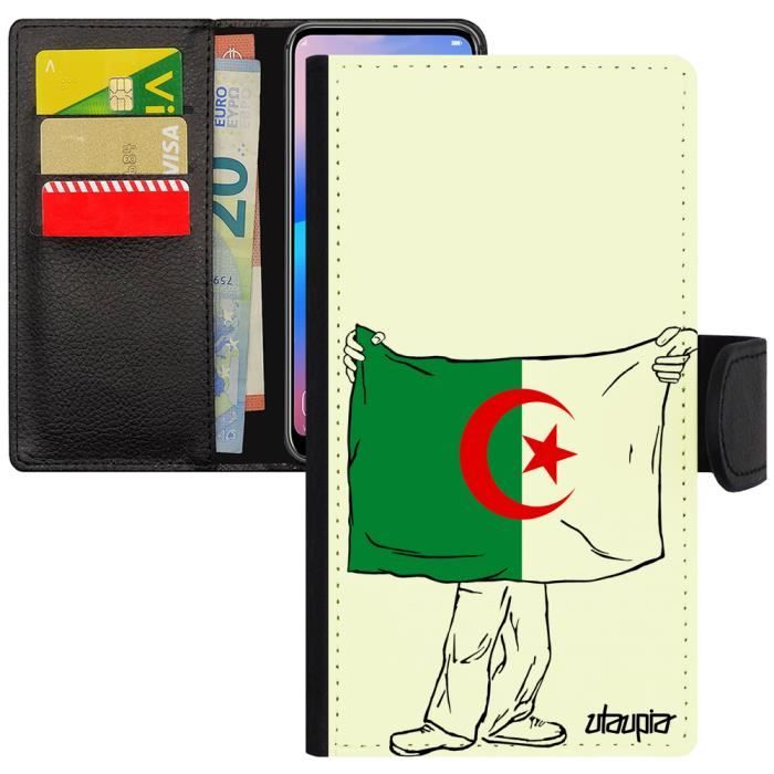 Coque iPhone 7 porte cartes drapeau algerie algerien 4G magnetique foot CAN football design coupe du monde Apple