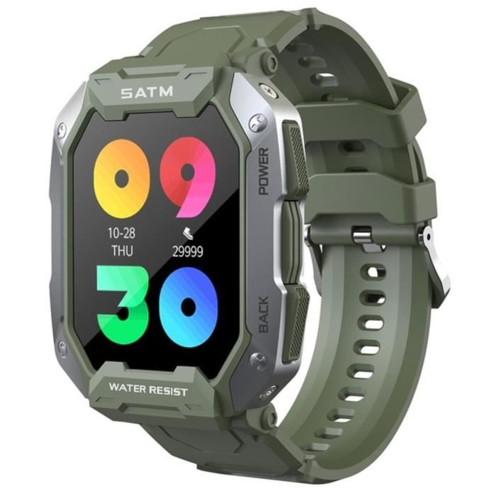 XWatch Pro Militaire MT1 Vert - Montre connectée Homme, Militaire, Ultra résistant, Natation, Sms, Sport, Santé, Aventure, Autonomie