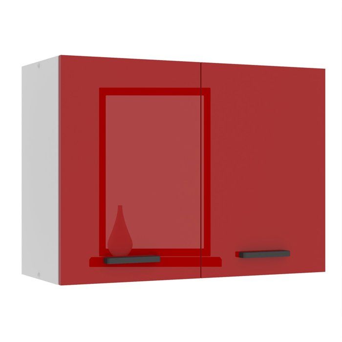 belini meuble haut cuisine sg80, rangements, 2 portes, t: 29,6x80x58 cm, armoire murale avec poignée en métal, rouge très brillant