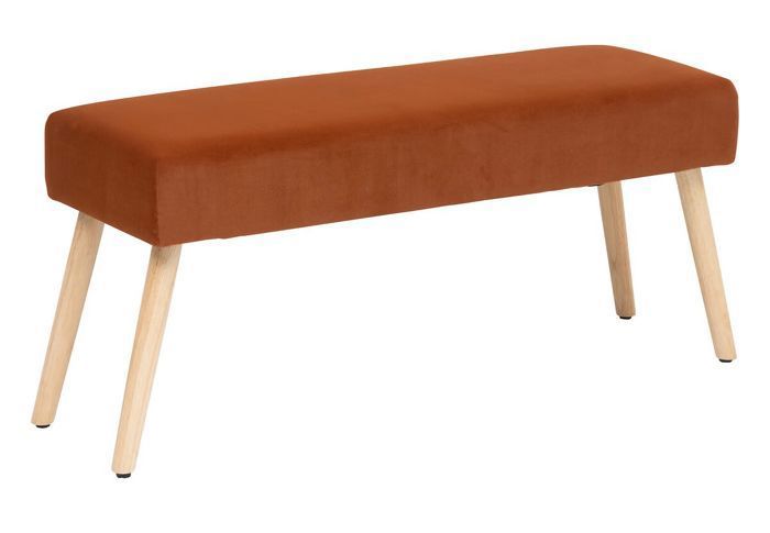 banc d'assise en velours ambre et pieds en bois coloris naturel - longueur 100 x profondeur 35 x hauteur 45 cm