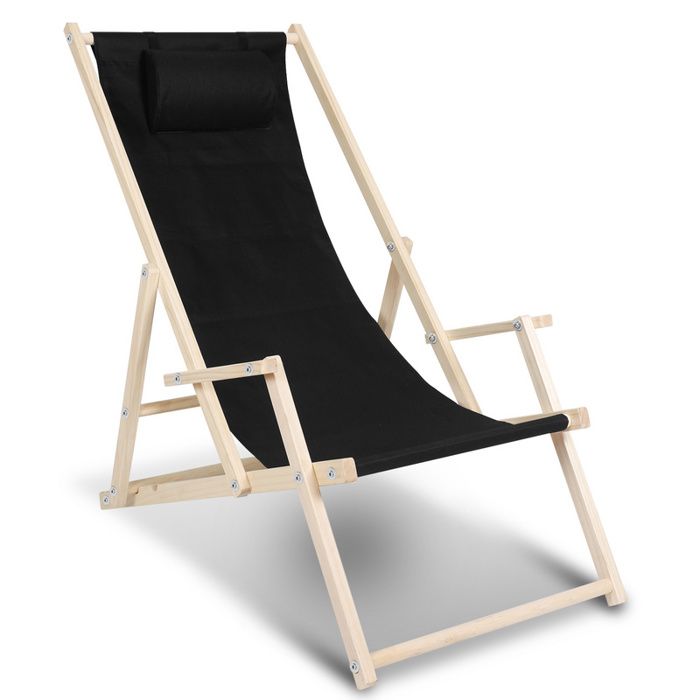 clanmacy chaise longue pivotante pliante chaise longue de plage chaise en bois noir avec mains courantes chaise longue