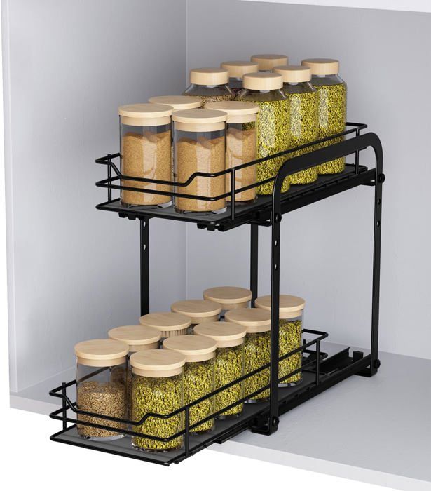 UMDONX 2 Pièces Étagère Extensible Cuisine 32,5-52cm - Organisateur Placard Métal Noir