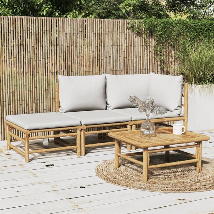 Lemon Salon bas de jardin 3 pcs - avec coussins - gris clair bambou - 55x69x65 cm 3155108