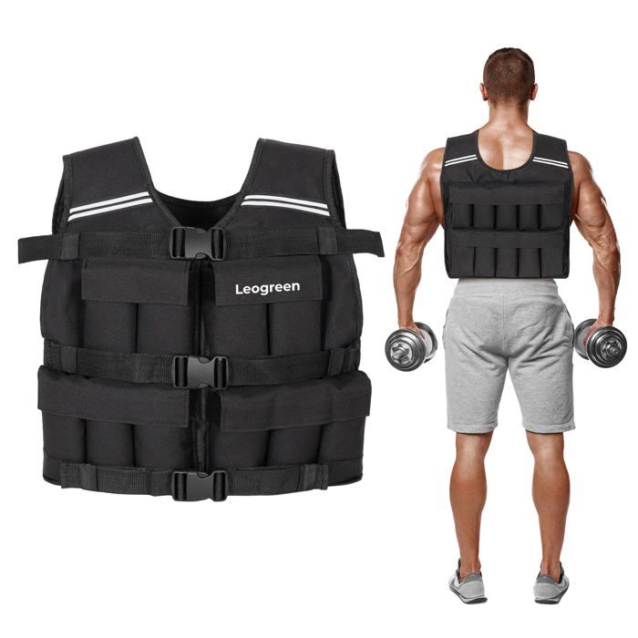 PROIRON Gilet Lesté 10kg/20kg Réglable - Veste Musculation Avec 20 Packs Poids Et Bande Réfléchissante