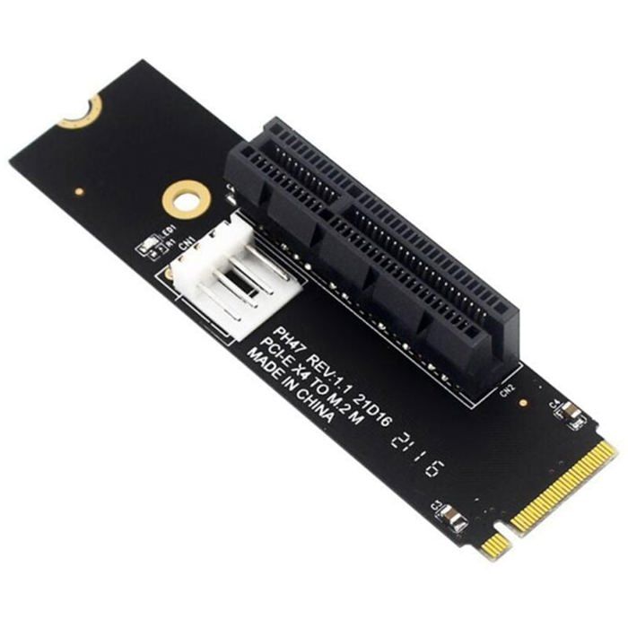 NGFF M2 Vers PCI-E 4X Riser Card M2 M Key Vers Adaptateur PCIe X4 avec Indicateur LED SATA Power Riser pour Mining PZCC
