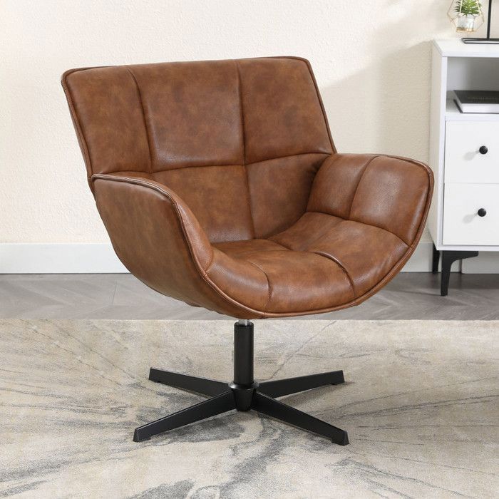 Wahson Fauteuil de Salon Confortable avec Assise Épais Chaise avec Pieds en Métal Fauteuil Relax pour Chambre SimiliCuir Marron