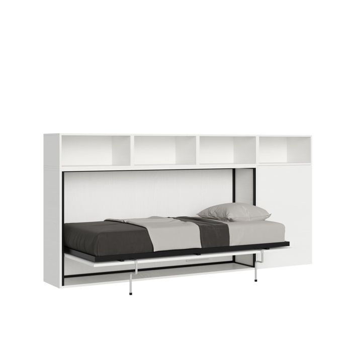 Lit escamotable horizontal - Kando - 1 place - Frêne Blanc - Design contemporain - Mécanisme de sécurité