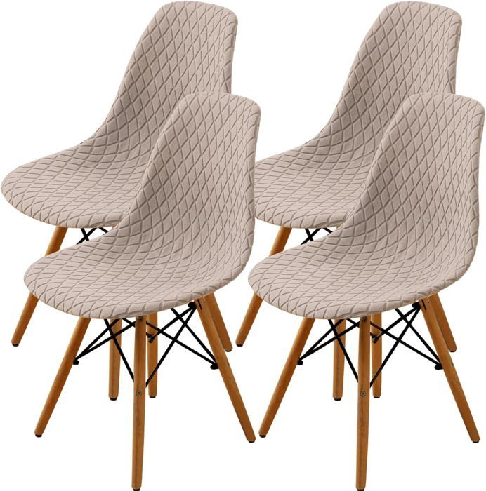 Lot de 4 housses de chaise extensibles scandinaves Jacquard diamant – Beige (sable) Lot de 4 housses de chaise extensibles scandinaves Jacquard diamant – Beige (sable)