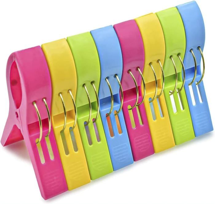 Lot de 8 pinces à serviettes en plastique grandes pinces à vêtements de plage pour serviette grande pince coupe-vent pour draps