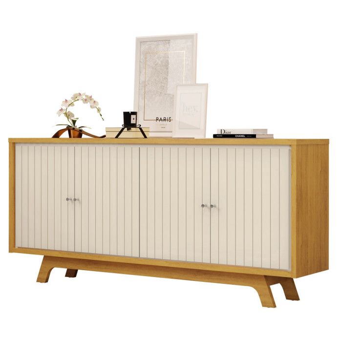 Buffet 4 Portes Miel et Blanc Ecru 4 NIches L 180 H 80.5 P 35.7 cm - L 180 x l 35.7 x H 80.5 cm Buffet 4 Portes Miel et Blanc Ecru 4 NIches L 180 H 80.5 P 35.7 cm - L 180 x l 35.7 x H 80.5 cm