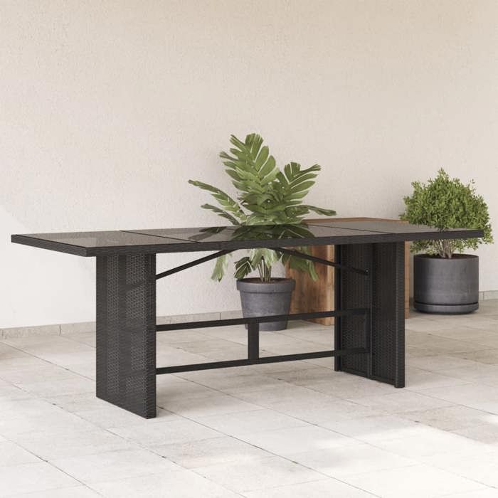 vidaXL Table de jardin avec dessus en verre noir résine tressée table dextérieur table à manger de jardin meuble de 365602