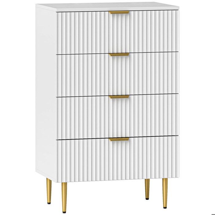 Commode 4 tiroirs - HOMCOM - moderne - poignées et pieds dorés - pour chambre à coucher et salon - dim. 60 x 40 x 96 cm - blanc
