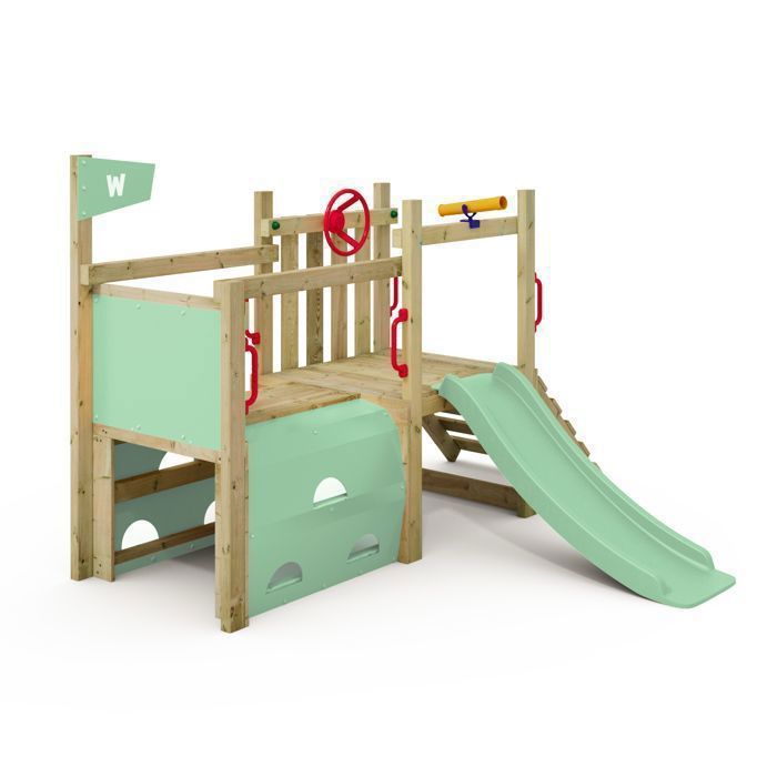 Wickey Tour De Jeu Skyflyer 120/90 Cm – Toboggan, Bâche Vert Pastel, Double Balançoire – Le Paradis Du Jardin Pour Enfants Dès 3 Ans