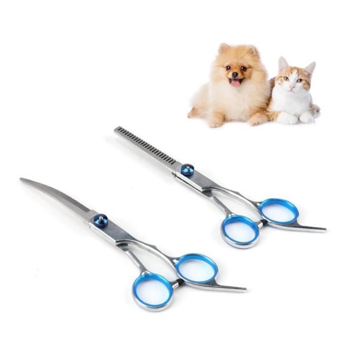 Meilleurs prix pour 2 Pices Ciseaux de Toilettage Chien Ciseaux Effileur pour Chats Ciseaux Courbs pour pour Animaux CompagnieCise TONDEUSE POUR ANIMAL