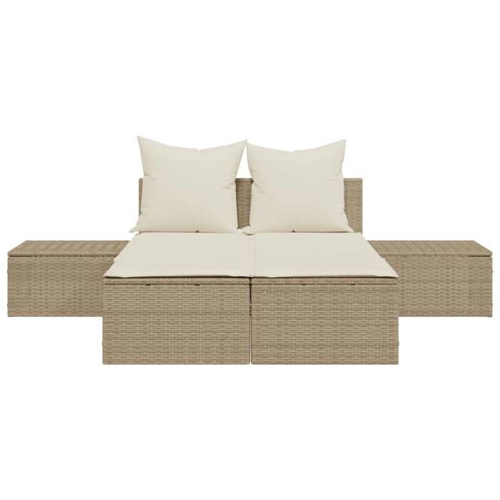 Chaise longue double - Transat dextérieur - avec coussins beige - Résine tresséetop vente958803109