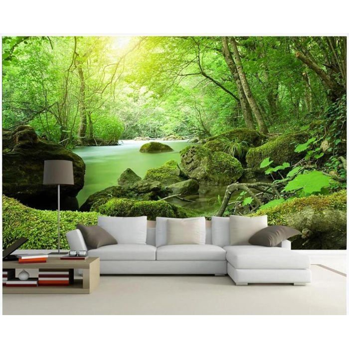 Papier Peint Green Forest Nature Scenery 3D Texture Soyeuse Salle à Manger Bureau Détude Canapé Chambre TV Mur-350cm×250cm