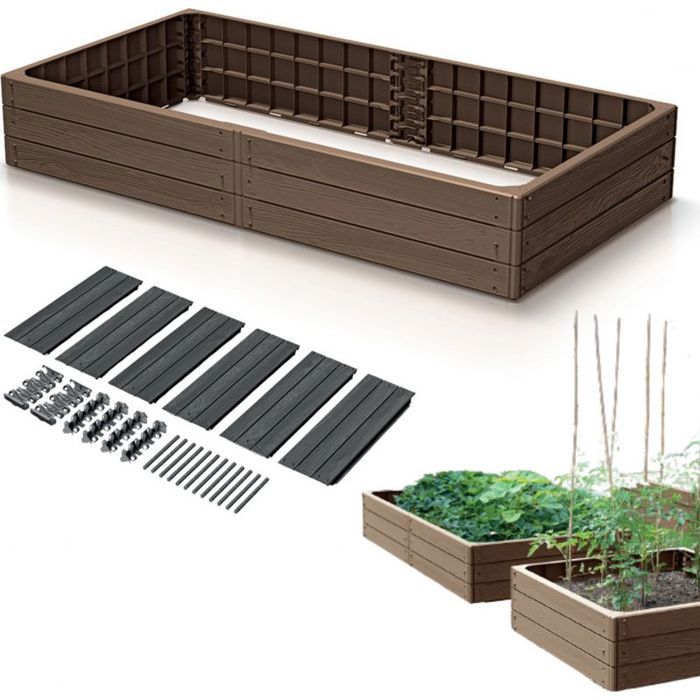 Carre potager - PROSPERPLAST - Woody - 1492 x 756 mm - Plastique - Marron