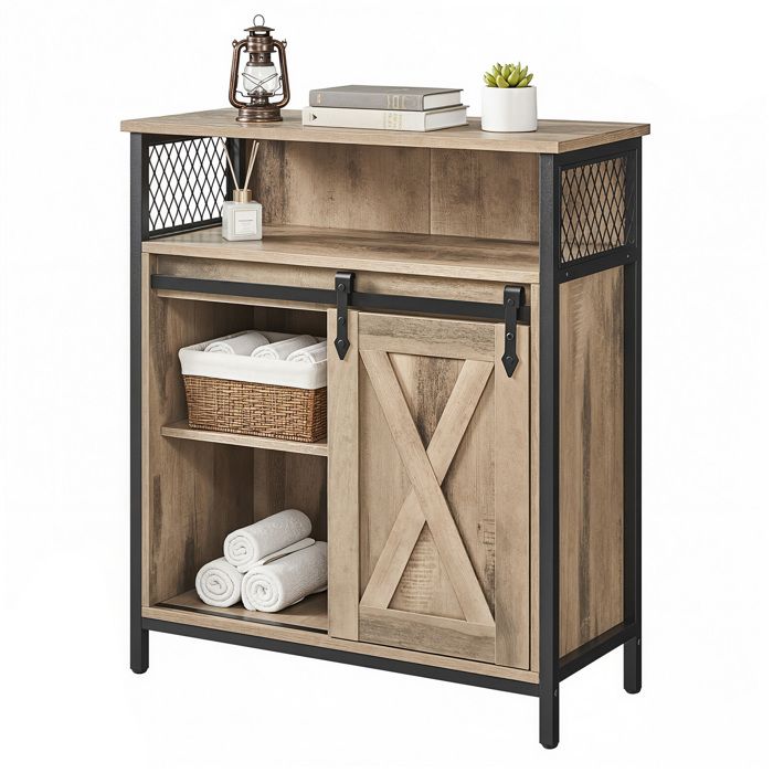 Buffet - Style Grange - Marron et Noir - Porte Coulissante - Rangement Multiple Buffet - Style Grange - Marron et Noir - Porte Coulissante - Rangement Multiple